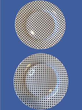 Art Deco Fine Bone China Black & White Polka Dot Dessert Plates NWT!